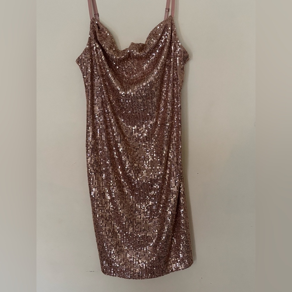 MARINA Women’s Rose Gold Sequin Spaghetti Strap Dress - Picture 2 of 8